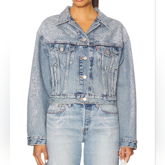 Beyoncé X Levi’s® Shrunken '90s Trucker Jacket Western Crystal Dark Blue Bnwt - Picture 4 of 16